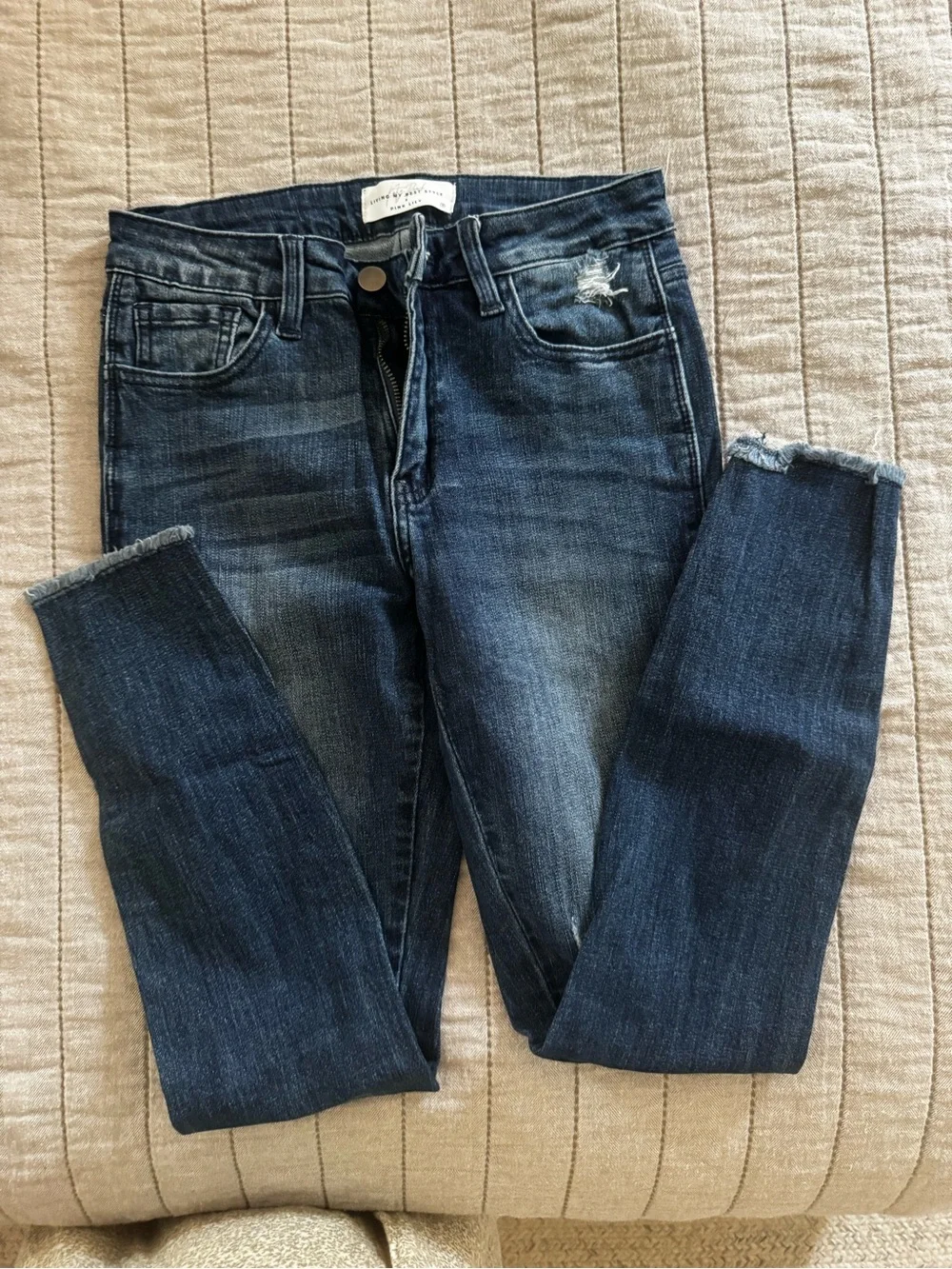 Pink Lily Dark Blue Distressed Skinny Jeans